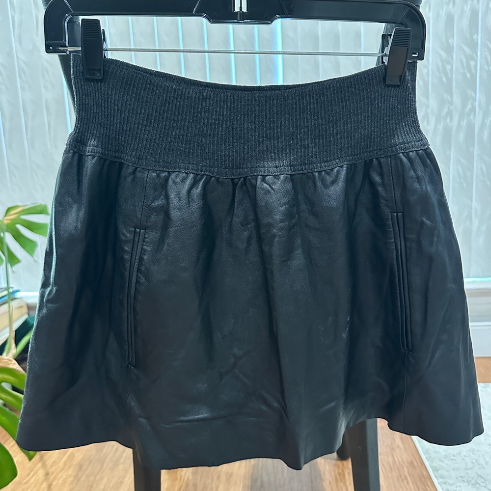 Theory Black Leather Skirt